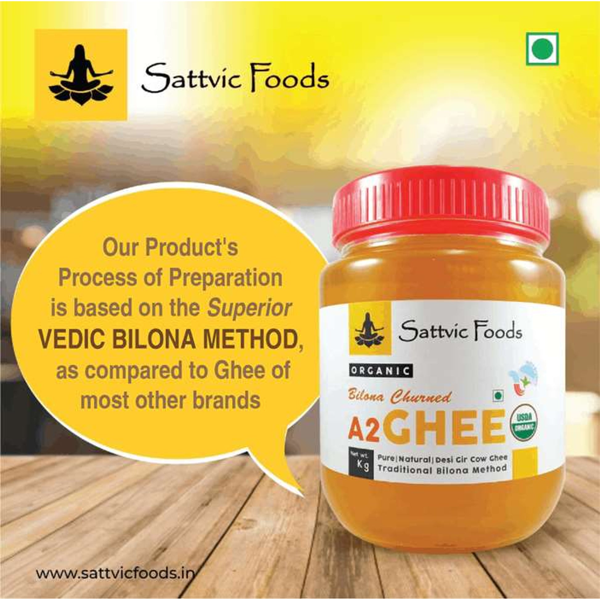 Organic A2 Desi Gir Cow Ghee (Traditional Bilona Method) Sattvic Foods