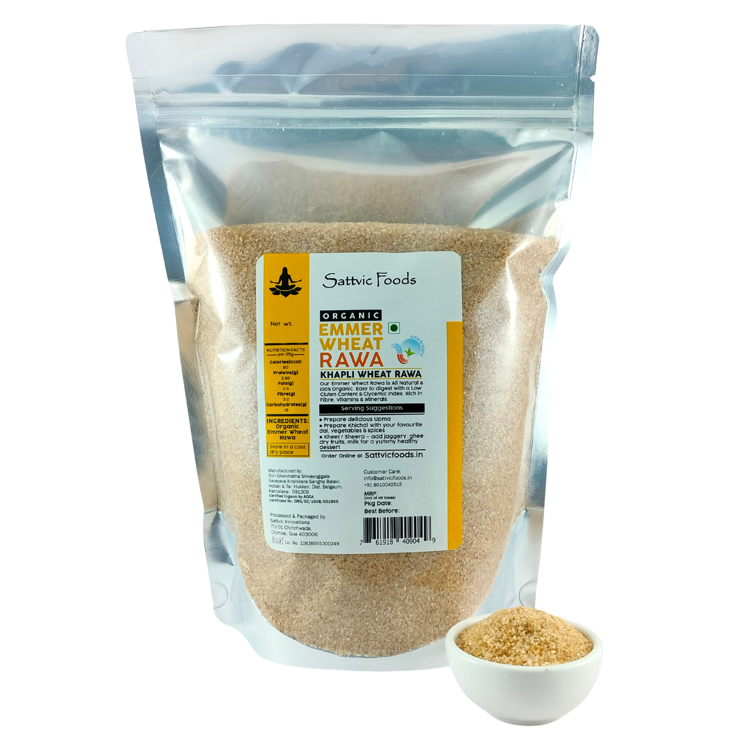 Emmer Wheat Semolina / Khapli Rawa (Certified Organic) Sattvic Foods