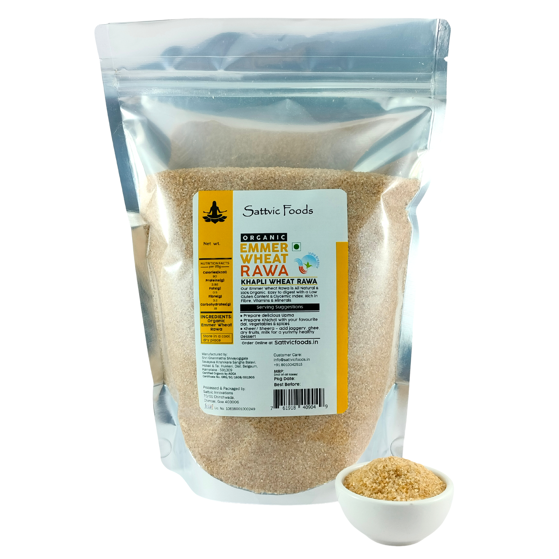 Emmer (Khapli) Wheat Rawa 900g - Sattvic Foods