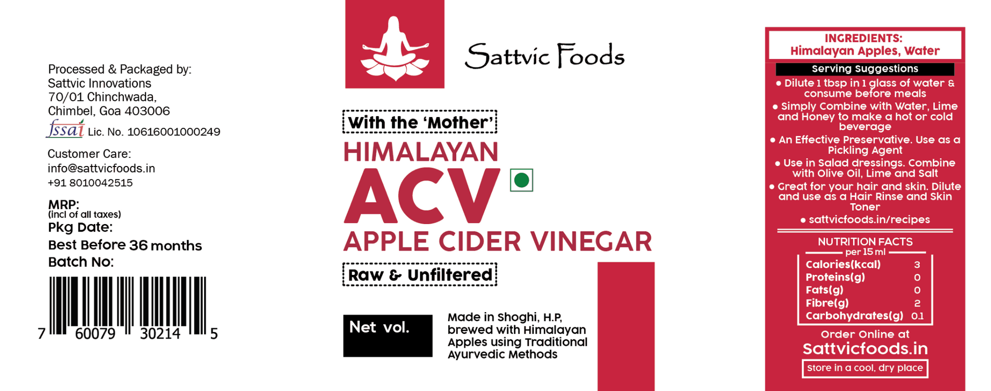 Apple Cider Vinegar (Himalayan) Sattvic Foods