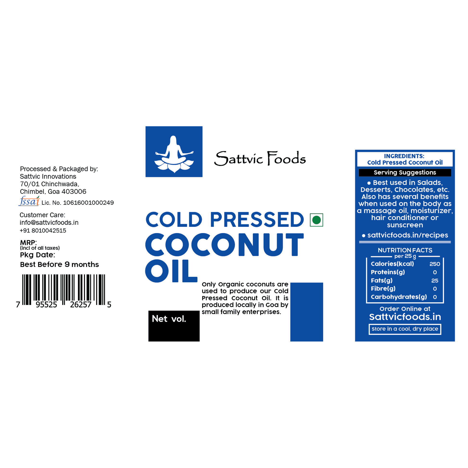 Coconut Oil (Cold Pressed) Sattvic Foods