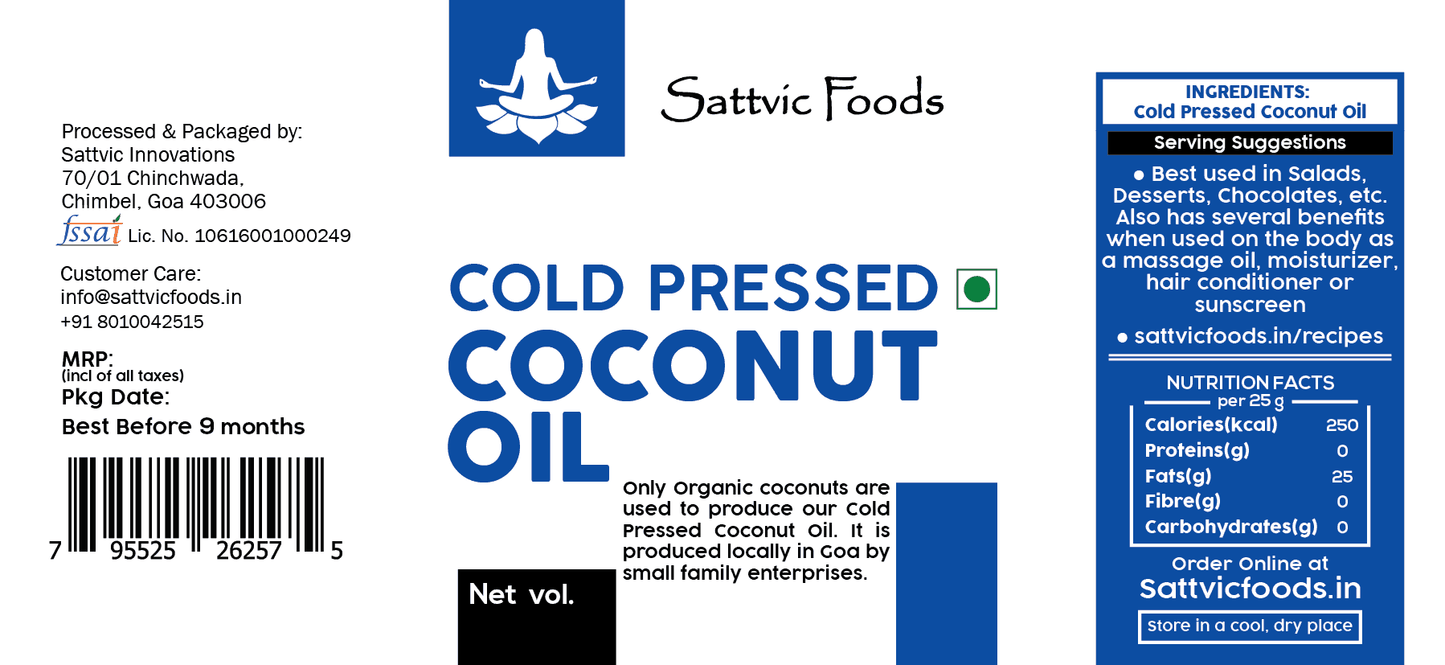 Coconut Oil (Cold Pressed) Sattvic Foods