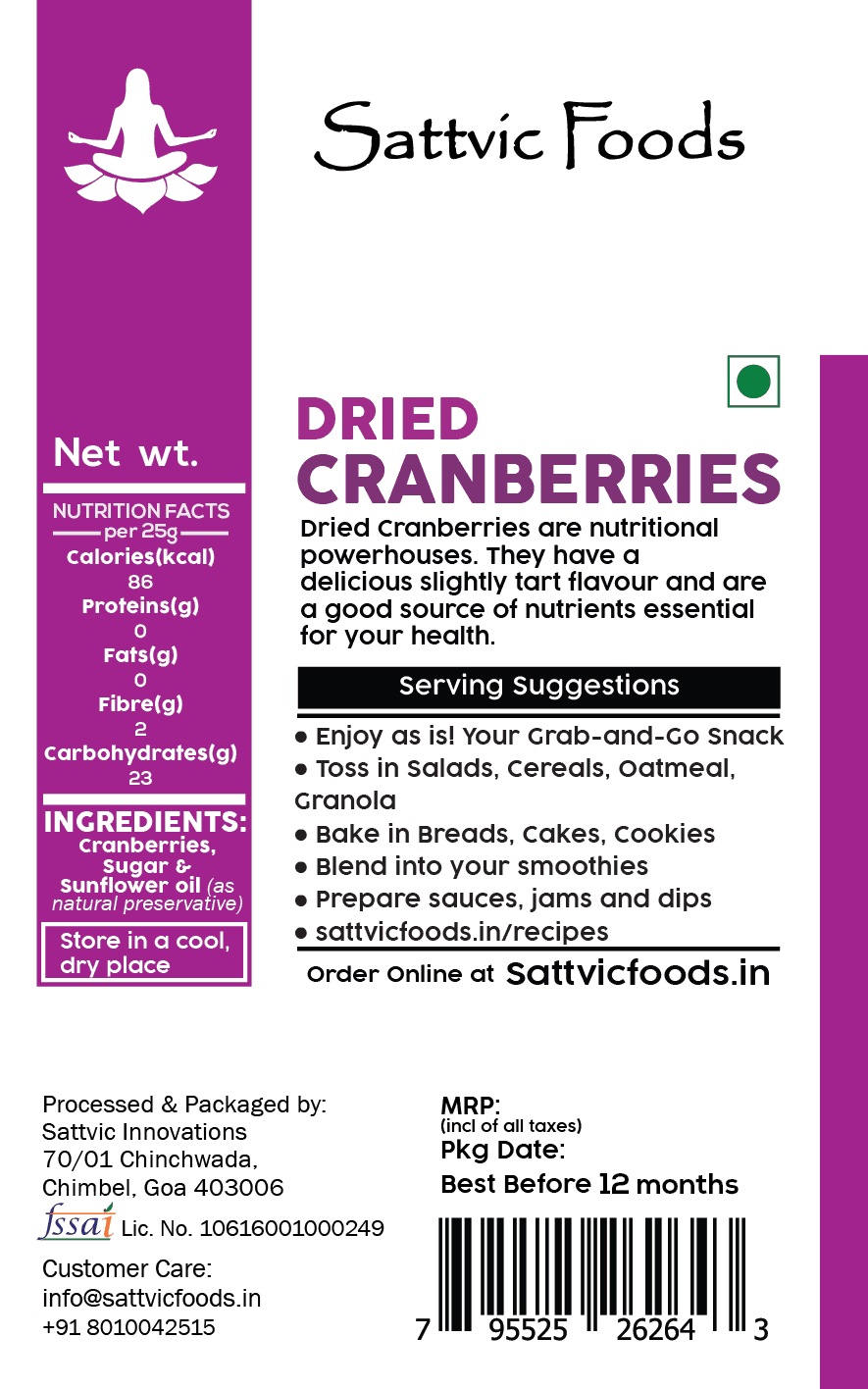Dried Cranberries - Label