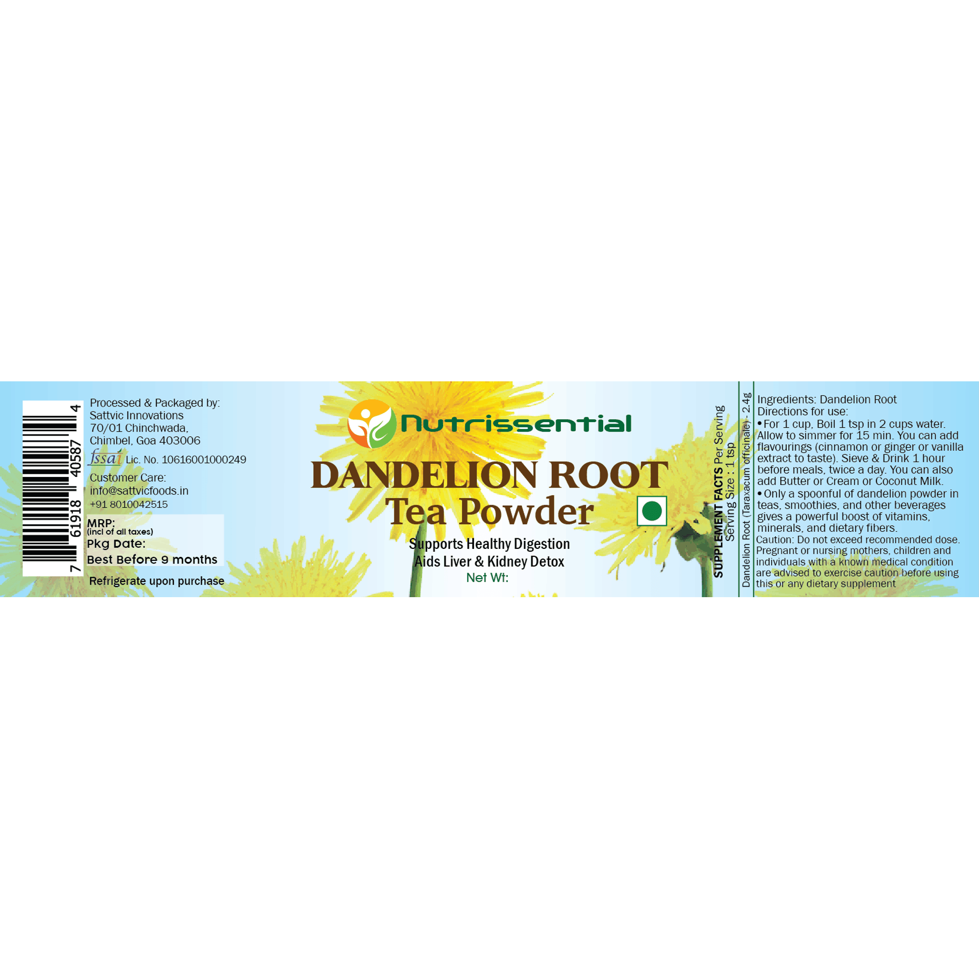 Dandelion Root Tea (Kashmir) Sattvic Foods