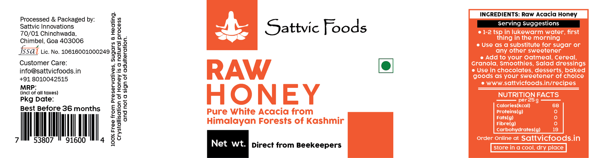 Raw Acacia Honey ( Honey of Kashmir ) Sattvic Foods