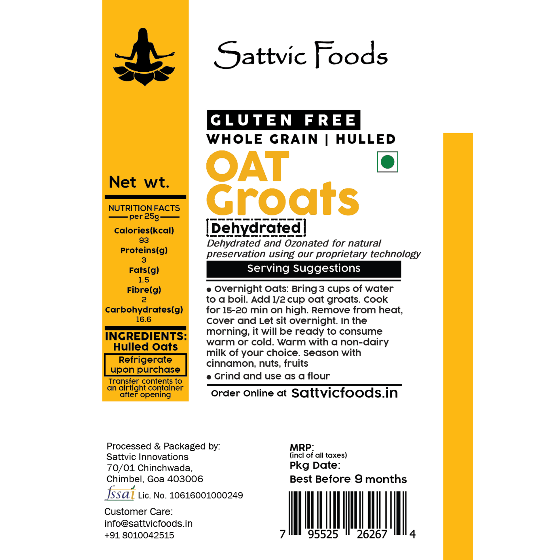 Hulled Oat Groats Sattvic Foods