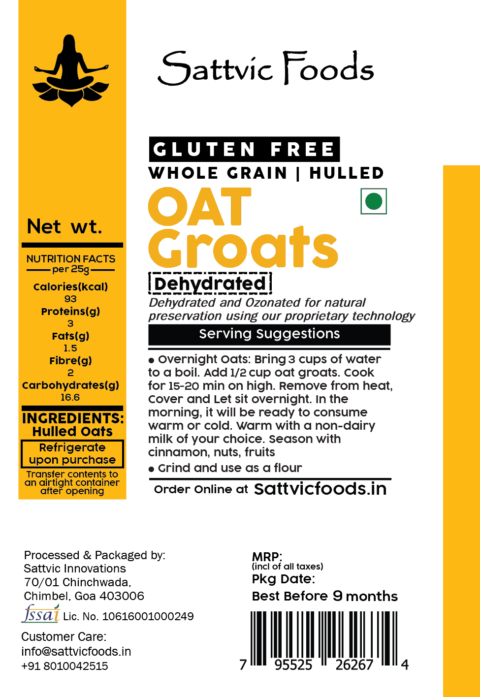 Hulled Oat Groats Sattvic Foods