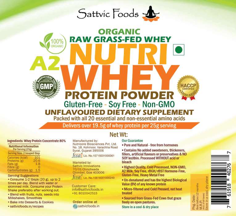 Organic A2 Whey Protein Concentrate 80% Sattvic Foods