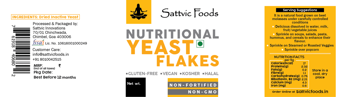 Nutritional Yeast Flakes - Non Fortified, Non GMO, Vegan, Gluten-Free Sattvic Foods