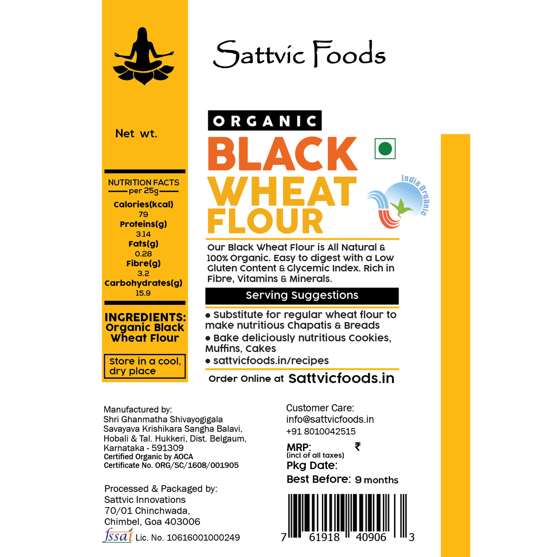 Black Wheat Flour (Certified Organic) Sattvic Foods