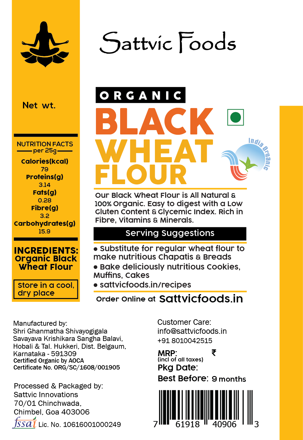 Black Wheat Flour (Certified Organic) Sattvic Foods