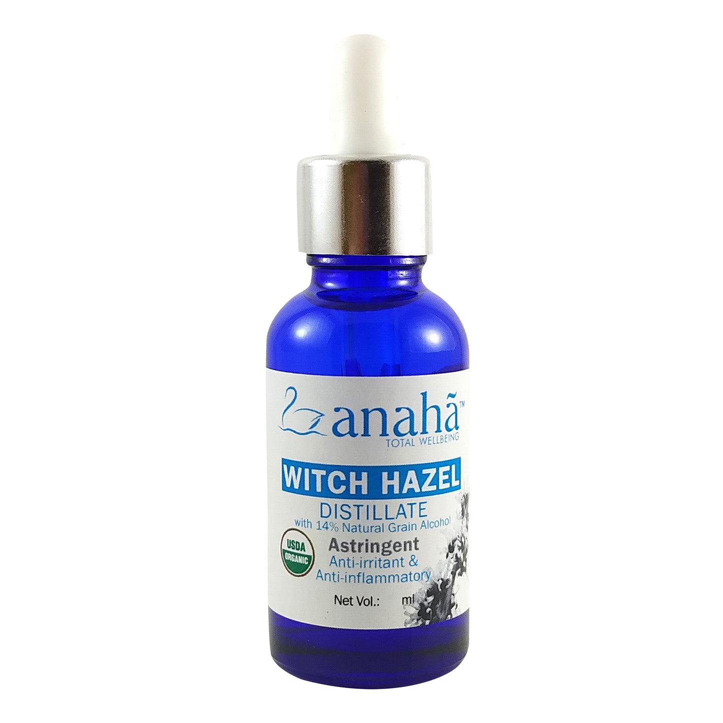 Witch Hazel Distillate | Certified Organic Pure & Natural Toner and Astringent |  Glass Bottle Anaha