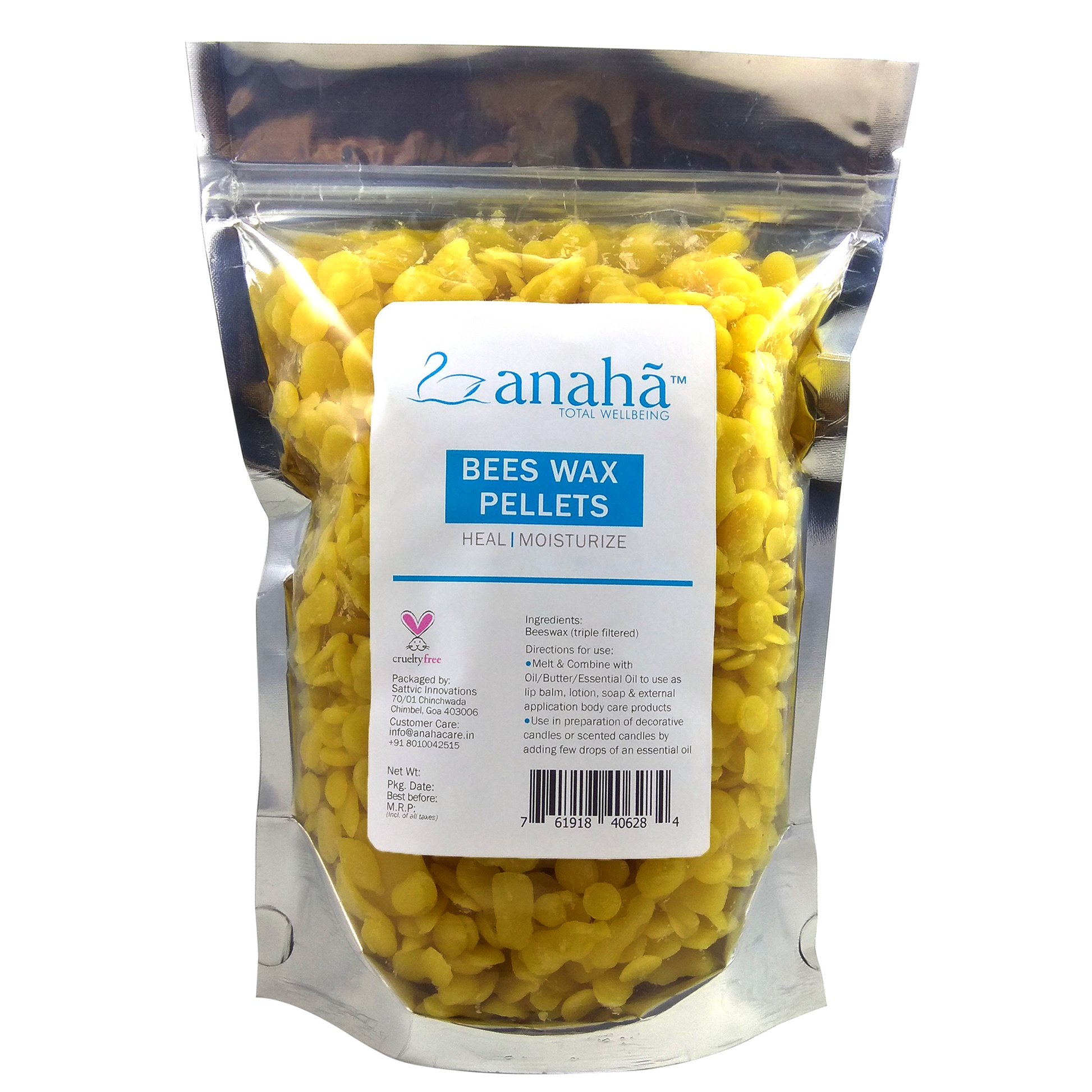 Anaha Premium Grade Beeswax Pellets for Normal Skin, Yellow, Honey, 100 g 