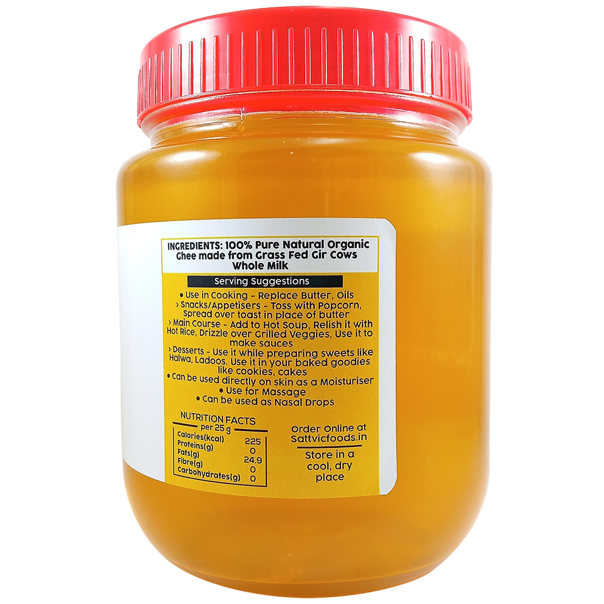 Organic A2 Desi Gir Cow Ghee (Traditional Bilona Method) Sattvic Foods
