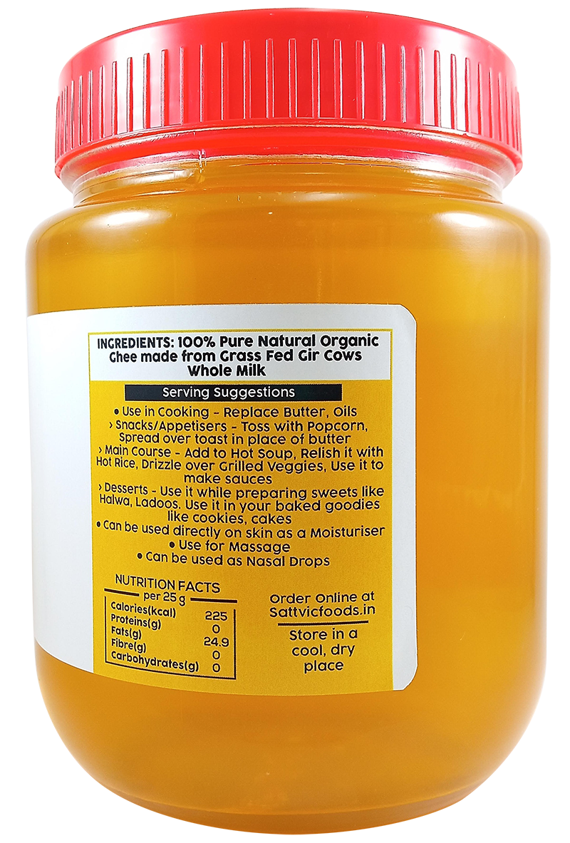 Organic A2 Desi Gir Cow Ghee (Traditional Bilona Method) Sattvic Foods