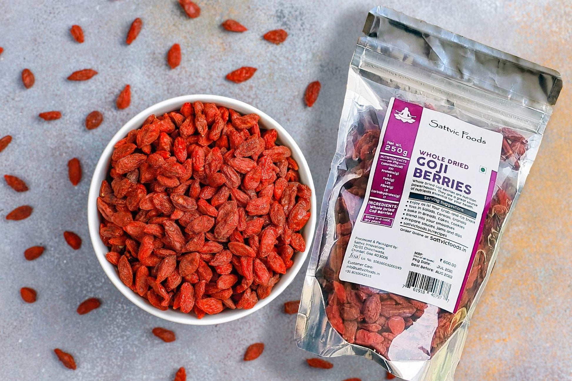 Goji Berries - Sattvic Foods - Loose with product