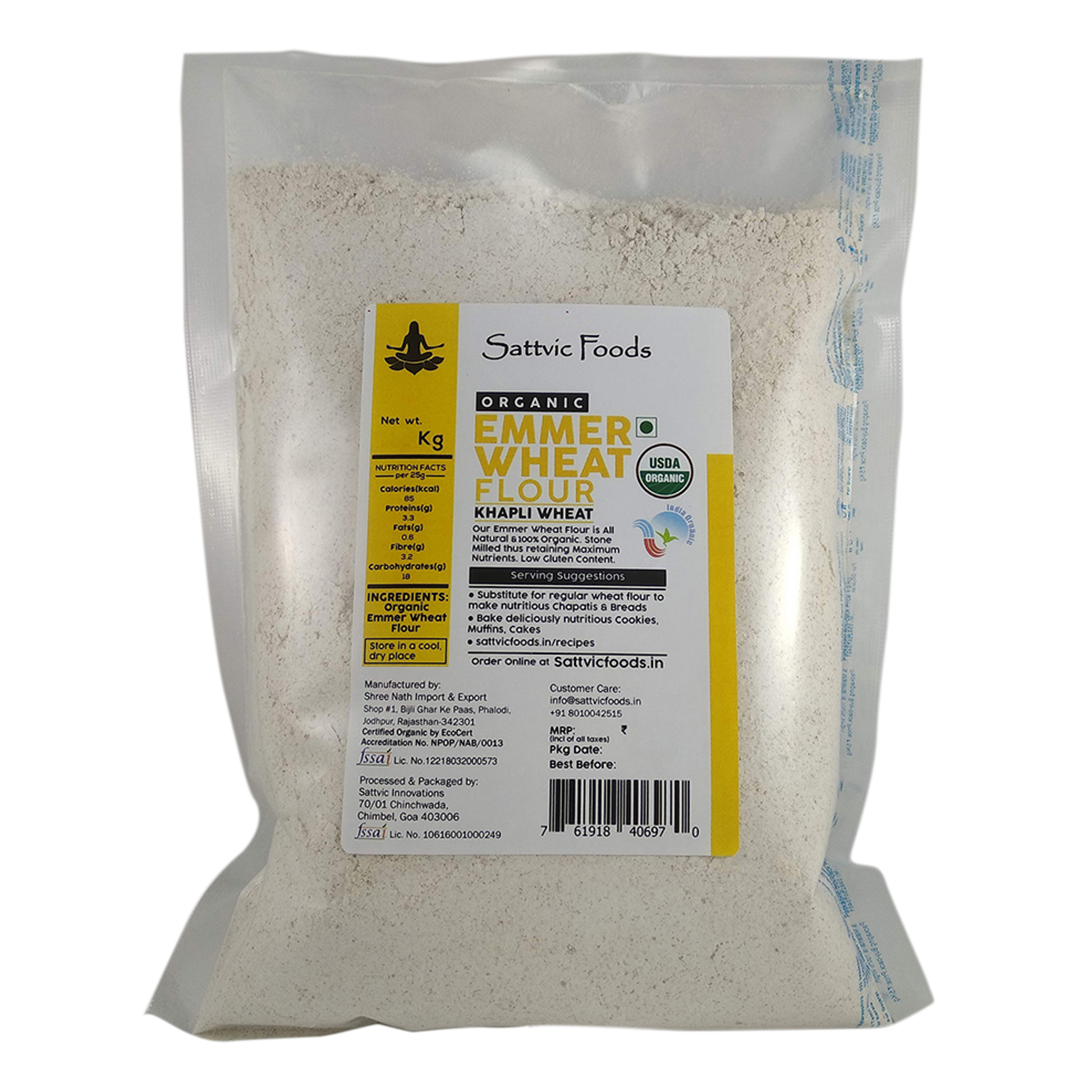 Emmer Wheat Flour / Khapli Atta (Certified Organic) Sattvic Foods